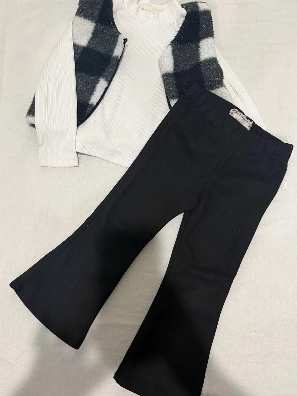 Toddler Girl 3-Piece Outfit Set with Vest, Top, and Flare Pants